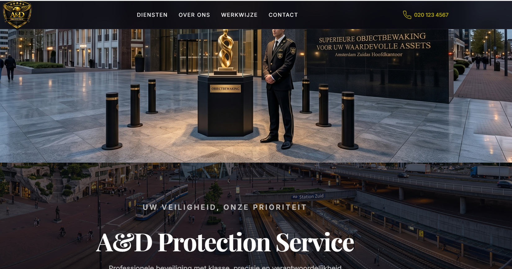 Screenshot van de website van A&D Protection