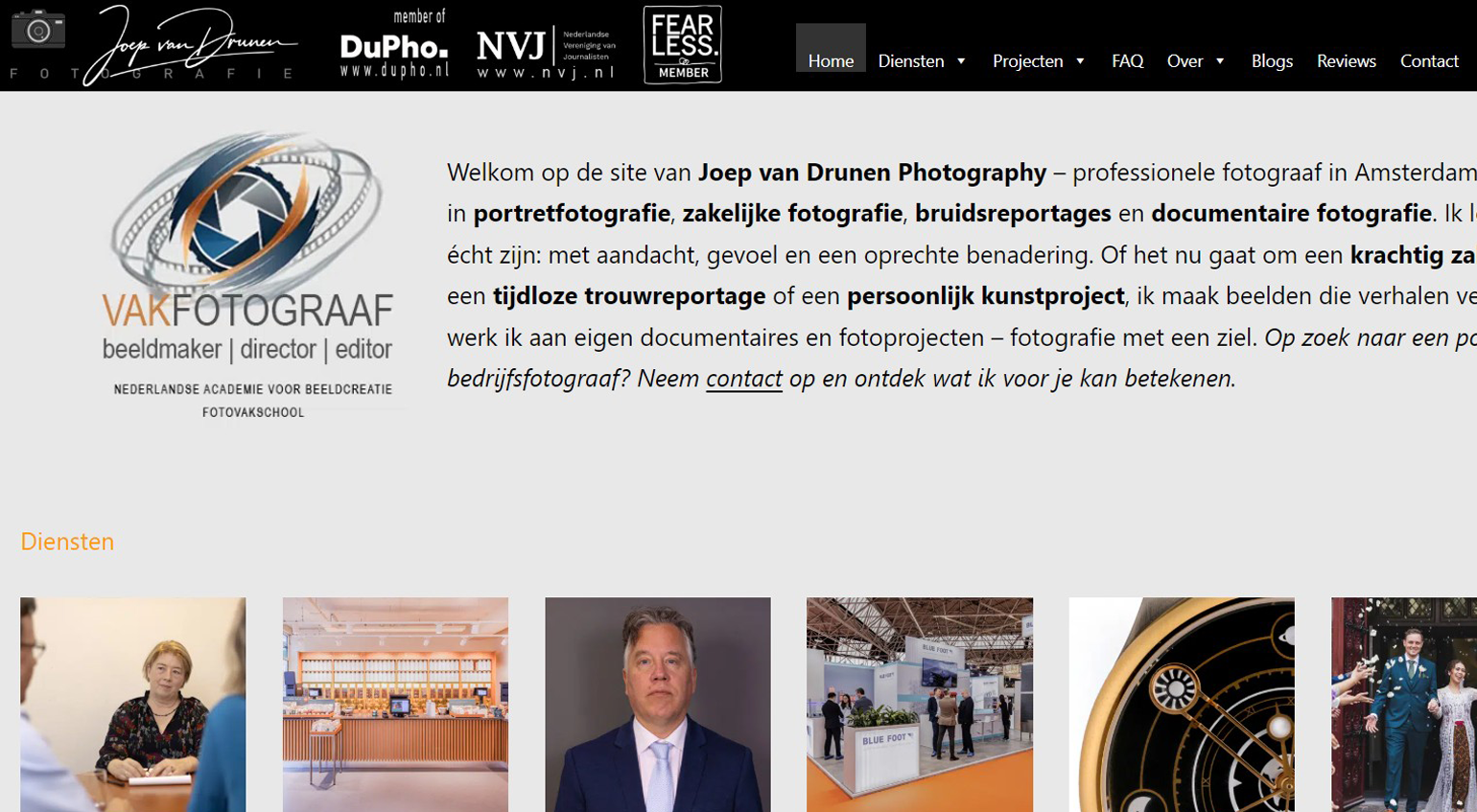 Screenshot van de website van Joep van Drunen