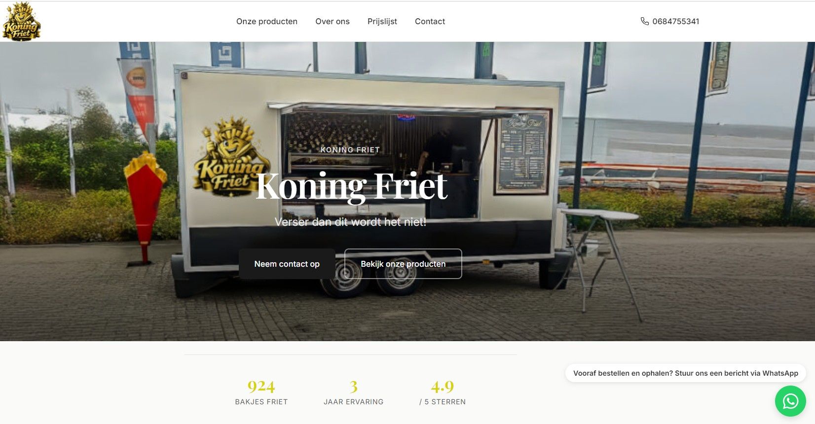Screenshot van de website van Koning Friet