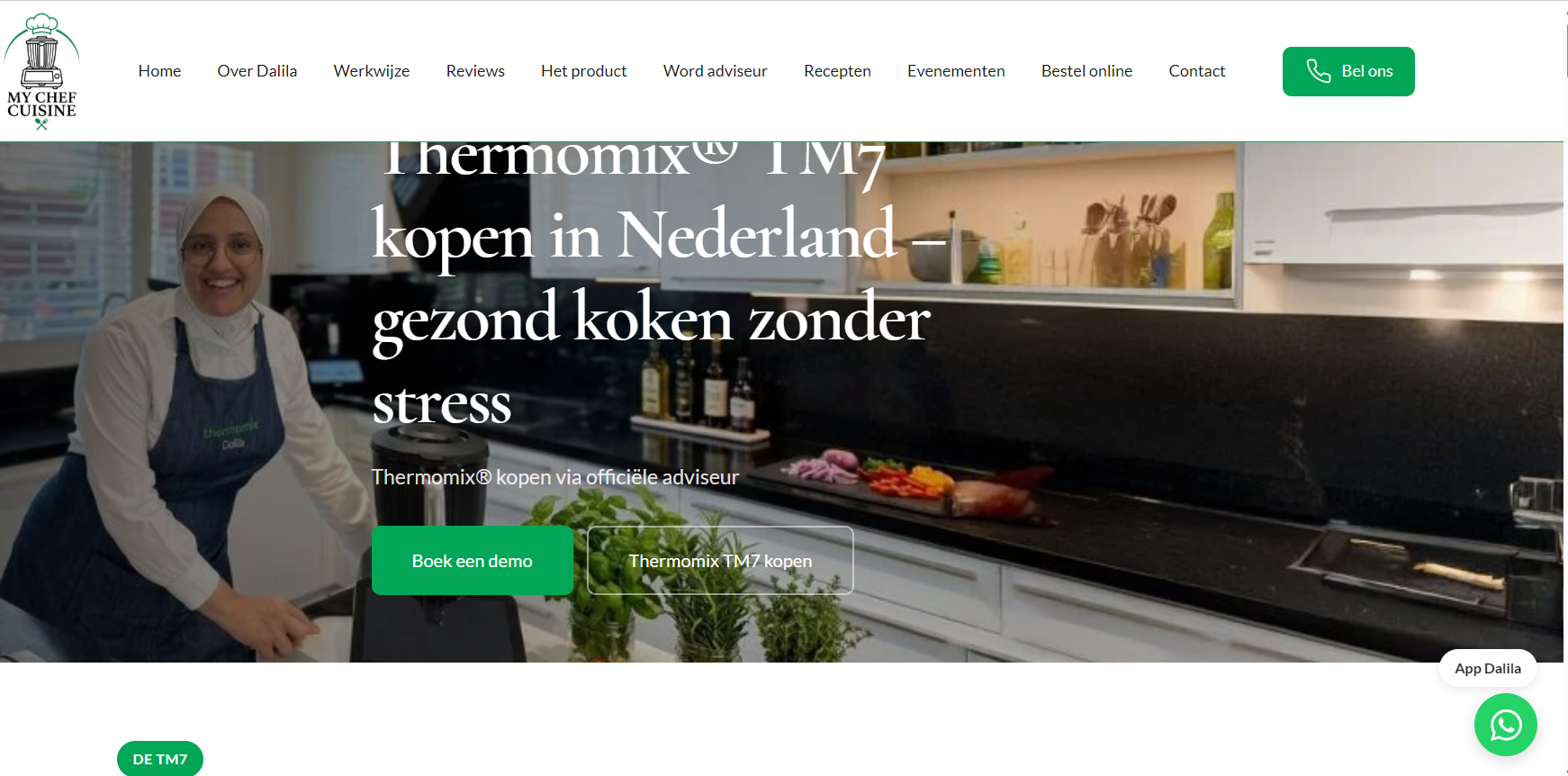 Screenshot van de website van MyChefCuisine