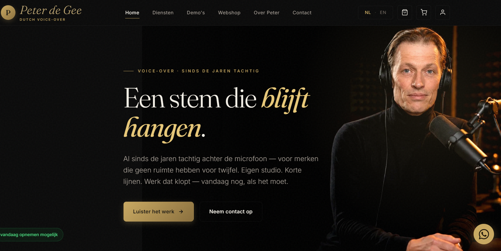 Screenshot van de website van Peter de Gee