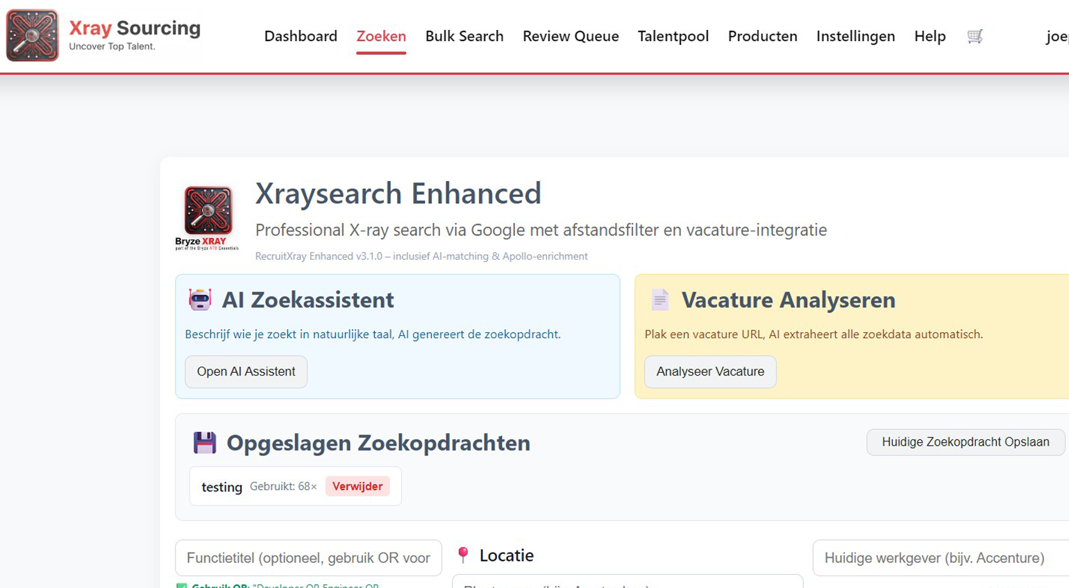 Screenshot van de website van Xray Sourcing