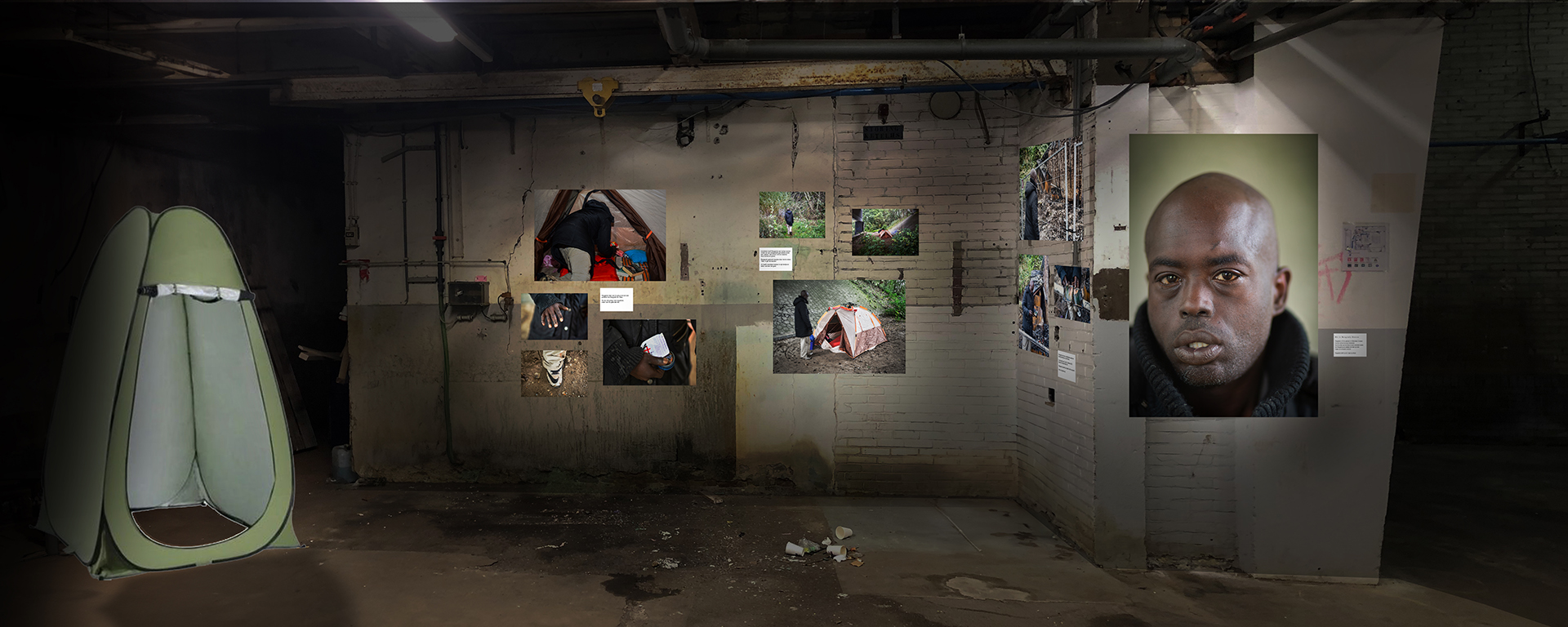 Raugendy FABRIQUE-OPZET: Tentoonstelling met foto's van tenten en portretfoto in een fabriekspand. Joep van Drunen Photography