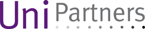 UniPartners logo, paars en grijs, met stippen die van wit naar zwart verlopen. Joep van Drunen Photography.