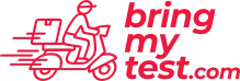 Rode 'Bring my test' logo met scooter bezorging. Snelle testservice illustratie. Joep van Drunen Photography.