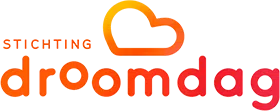 Stichting Droomdag logo. Oranje wolk en tekst. Droomdag helpt kinderen.
