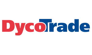 Dycotrade logo in rood en blauw. Dycotrade is een handelsmerk.