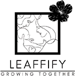 Logo van Leaffify met bloem en vierkant patroon. 'Growing Together' slogan. ffify.png. Joep van Drunen Photography.