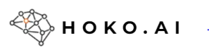 HOKO.AI logo. Netwerkdiagram met oranje accent. Innovatieve AI-oplossingen.