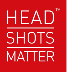 Logo met de tekst HEADSHOTS MATTER in witte letters op een rode achtergrond. Headshots zijn belangrijk.